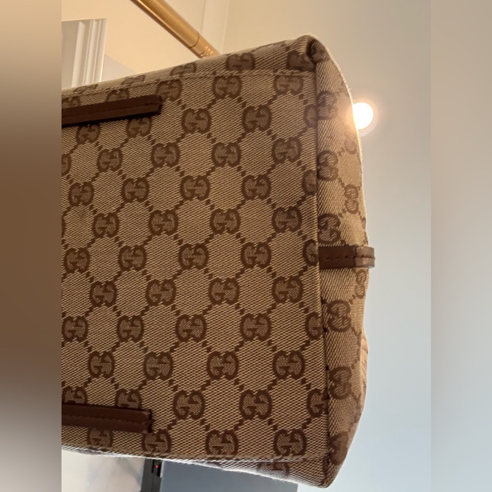 Y2K Vintage Gucci Jumbo GG Monogram Canvas Tote Bag • Brown Leather Straps - Picture 5 of 15